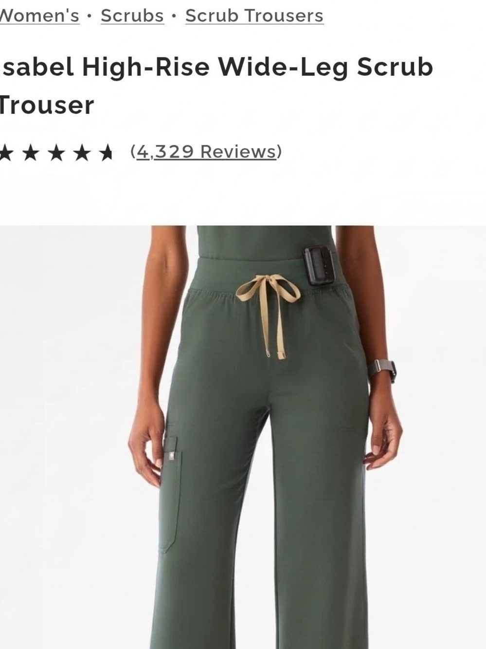 Figs Olive High-Rise Wide-Leg Scrub Pants with Contrast Drawstring
